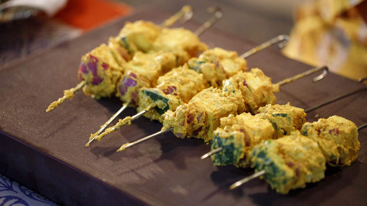 Paneer Tikka. What's more mouthwatering than a hunk of cheese? Cheese that is marinated in a yogurt sauce, skewered, and grilled! Asma shows the wonders of paneer and how to obtain a great barbecue char, a recipe that will totally reinvent how you barbecue, and make vegetarians happy as well.