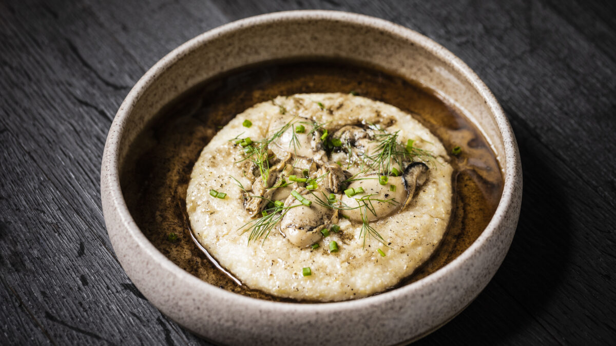 Oysters & Grits in Bourbon Brown Butter