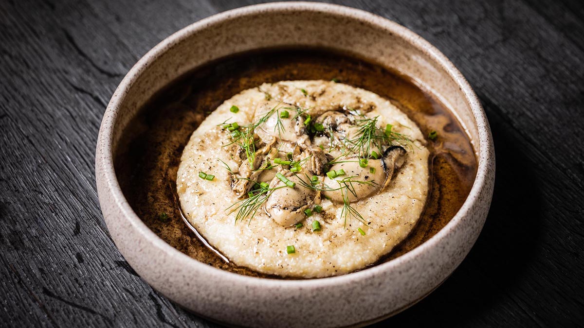 Oysters & Grits in Bourbon Brown Butter