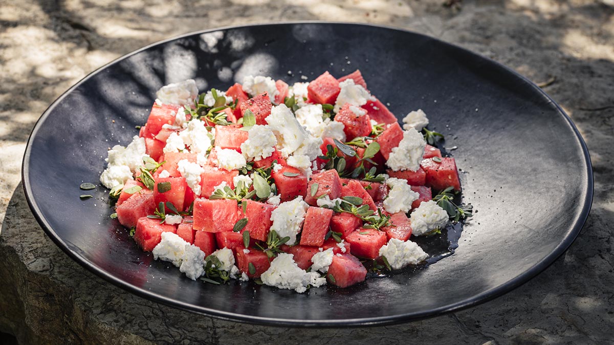 Watermelon & Feta Salad with Purslane.