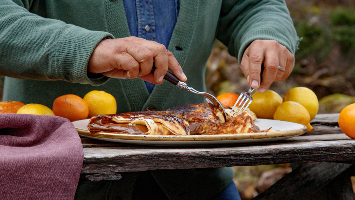 Dulce de Leche Pancake. An Argentine classic and Mallmann favorite, this dulce de leche stuffed pancake is the perfect dessert or weekend brunch staple. Use homemade dulce de leche, or the store bought variety - it’s up to you.