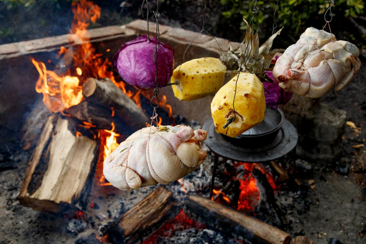 Roasted Pineapple & Cabbage. Join Francis in his quincho, the outdoor kitchen, as he teaches two of his seven live-fire signature cooking techniques: hanging and slowly roasting pineapple and cabbage over hot embers. Don’t have a vertical grill? No problem. He’ll teach how to cook it in the oven, too.