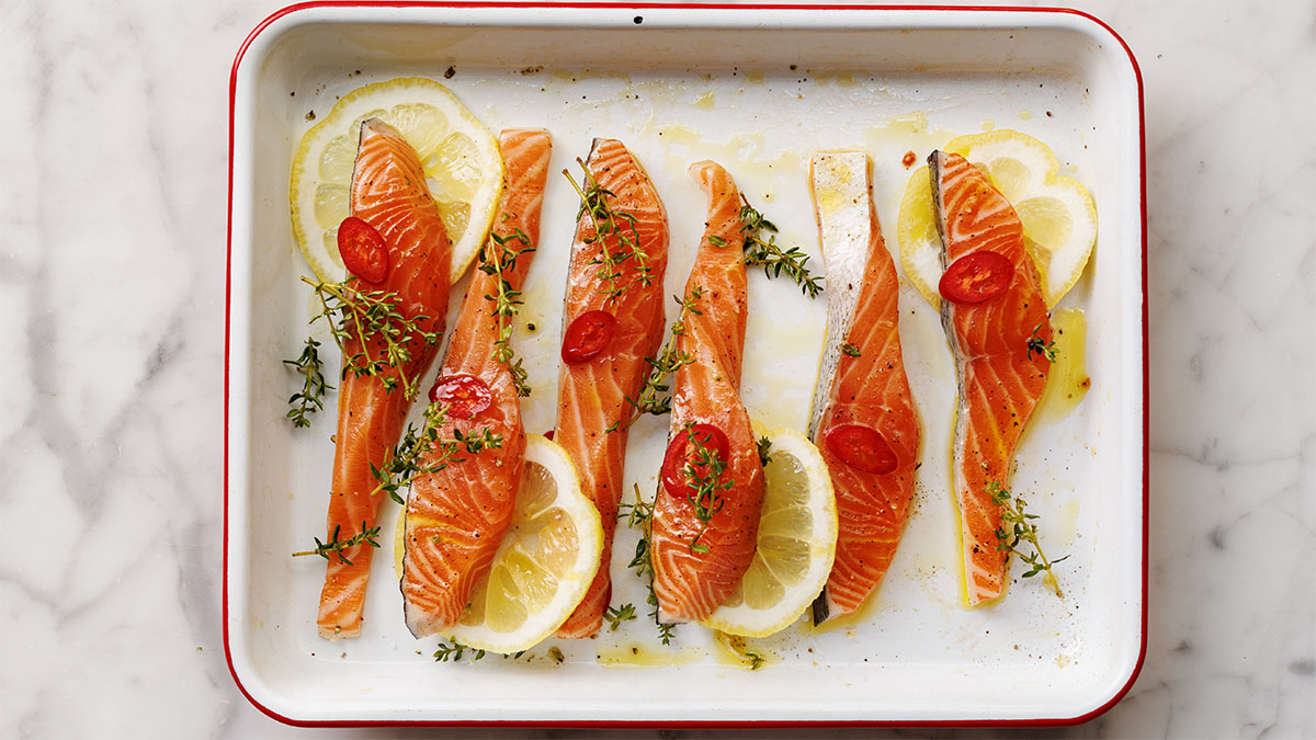 Salmon, Chili, Lemon & Thyme Traybake