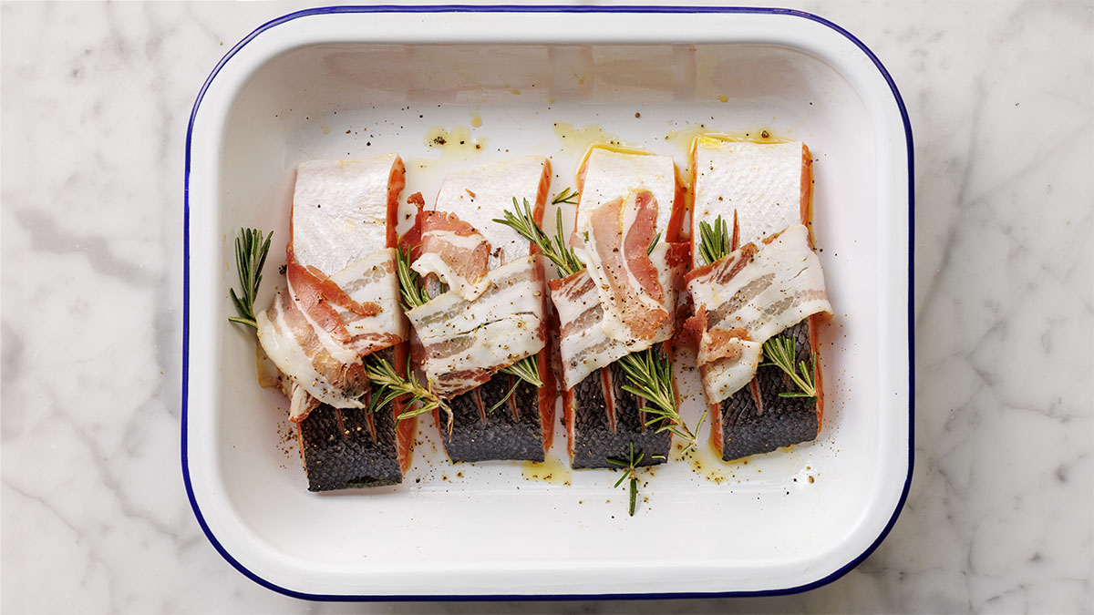 Pancetta-wrapped Salmon & Rosemary Traybake