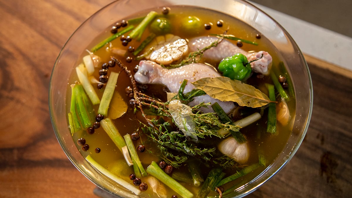 Jerk Brine. Learn to make this simple brine to ensure the juiciest, most flavorful chicken. Soak the meat in the brine for 12 to 36 hours, the more time the merrier (and juicier).