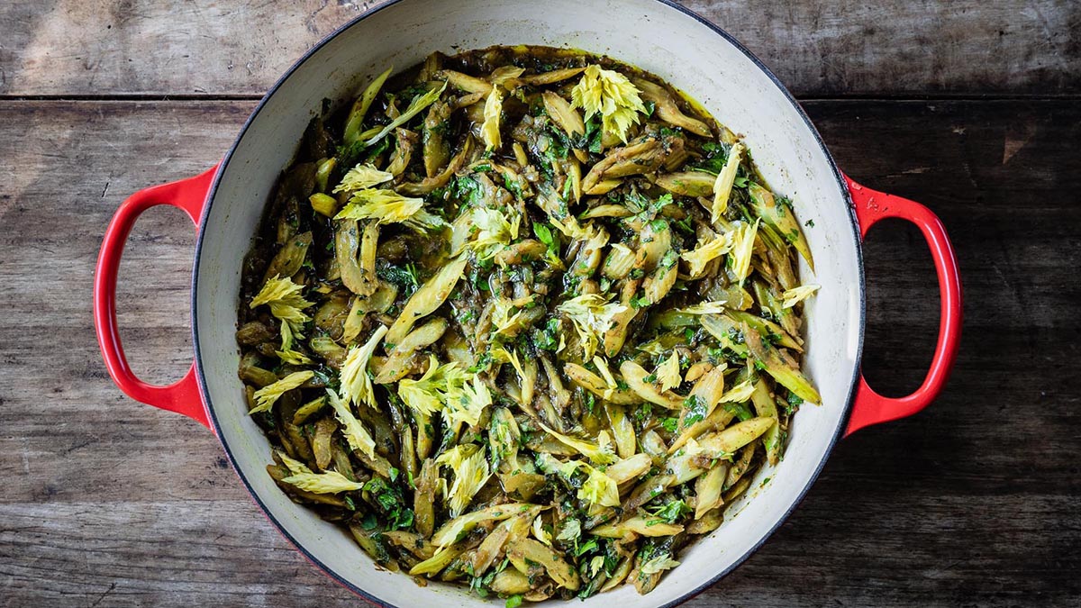 Stewed Celery with Herbs & Persian Lime.