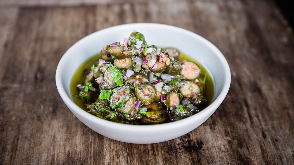 Caperberry Relish. Caperberries are great in relish and sauce. This pickled condiment that’s super easy to make is briny and bright. It tastes great on grilled bread, too.