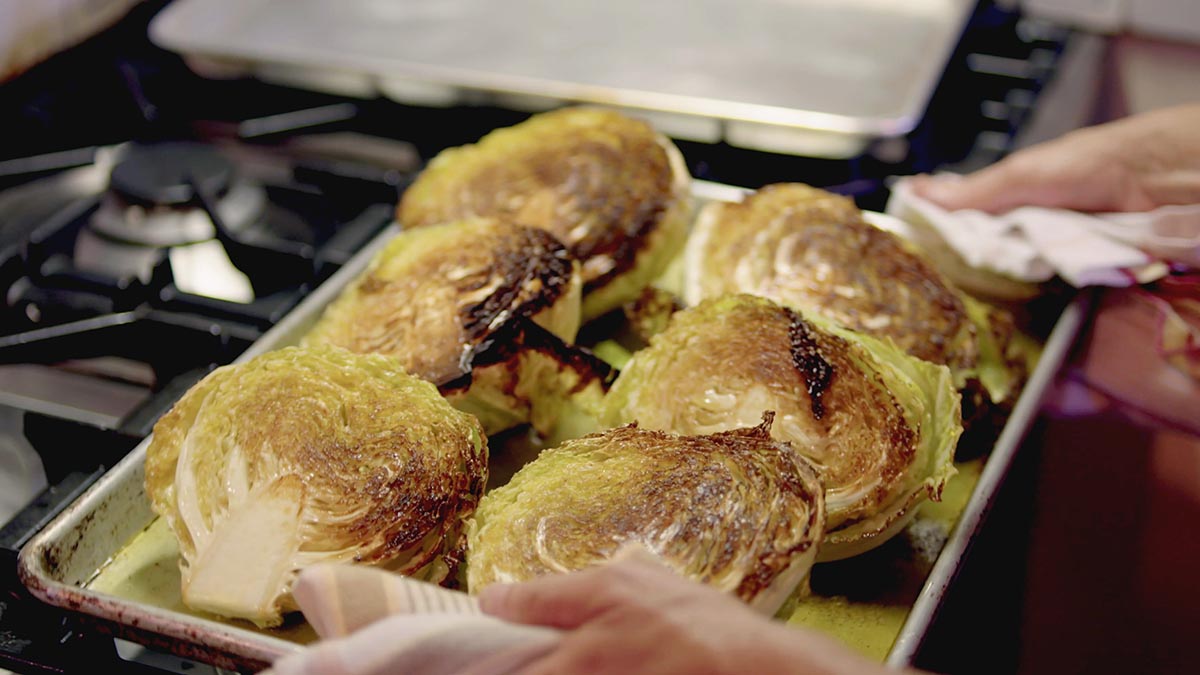 Roasted Cabbage with Champagne Vinegar. Give cabbage more credit. The texture, the sweetness, roasted flavors makes it a win on the table.