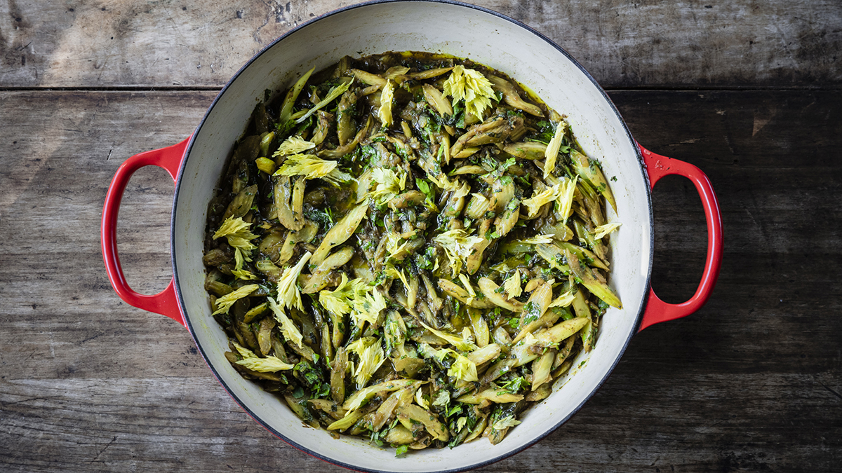 Stewed Celery with Herbs & Persian Lime